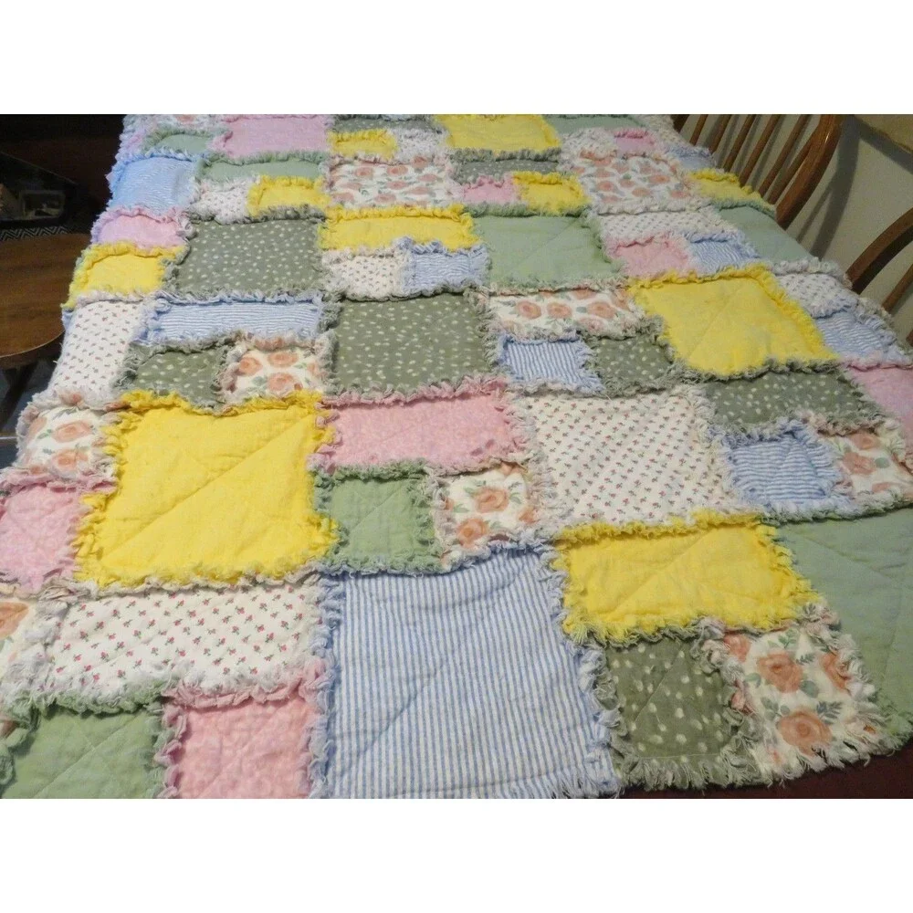 Flannel Rag Quilt With Batting, 50 X 44, Floral Scrappy Rag Quilt Throw
